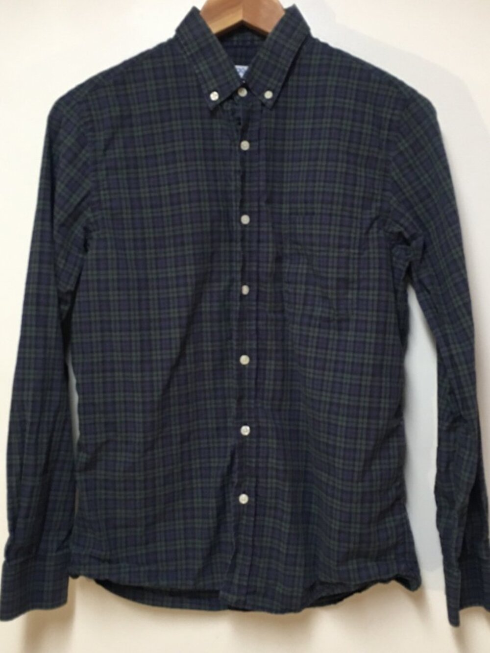 Peter Manning Men 36-37 15 1/2 Shirt Blue & Green Plaid Button Designer Preppy